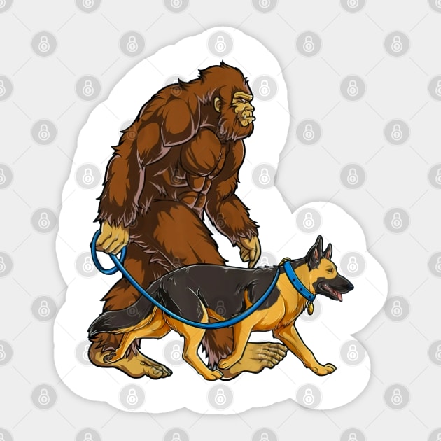 Funny Bigfoot Sasquatch Walking German Shepherd Bigfoot Funny Sticker TeePublic